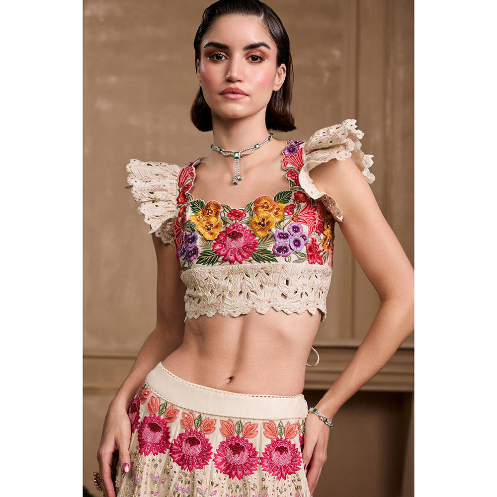 CHANDRIMA Ivory Multicoloured Floral Embroidered Stitched Blouse