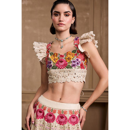 CHANDRIMA Ivory Multicoloured Floral Embroidered Stitched Blouse
