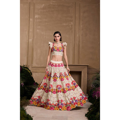 CHANDRIMA Ivory Multicoloured Floral Embroidered Stitched Blouse