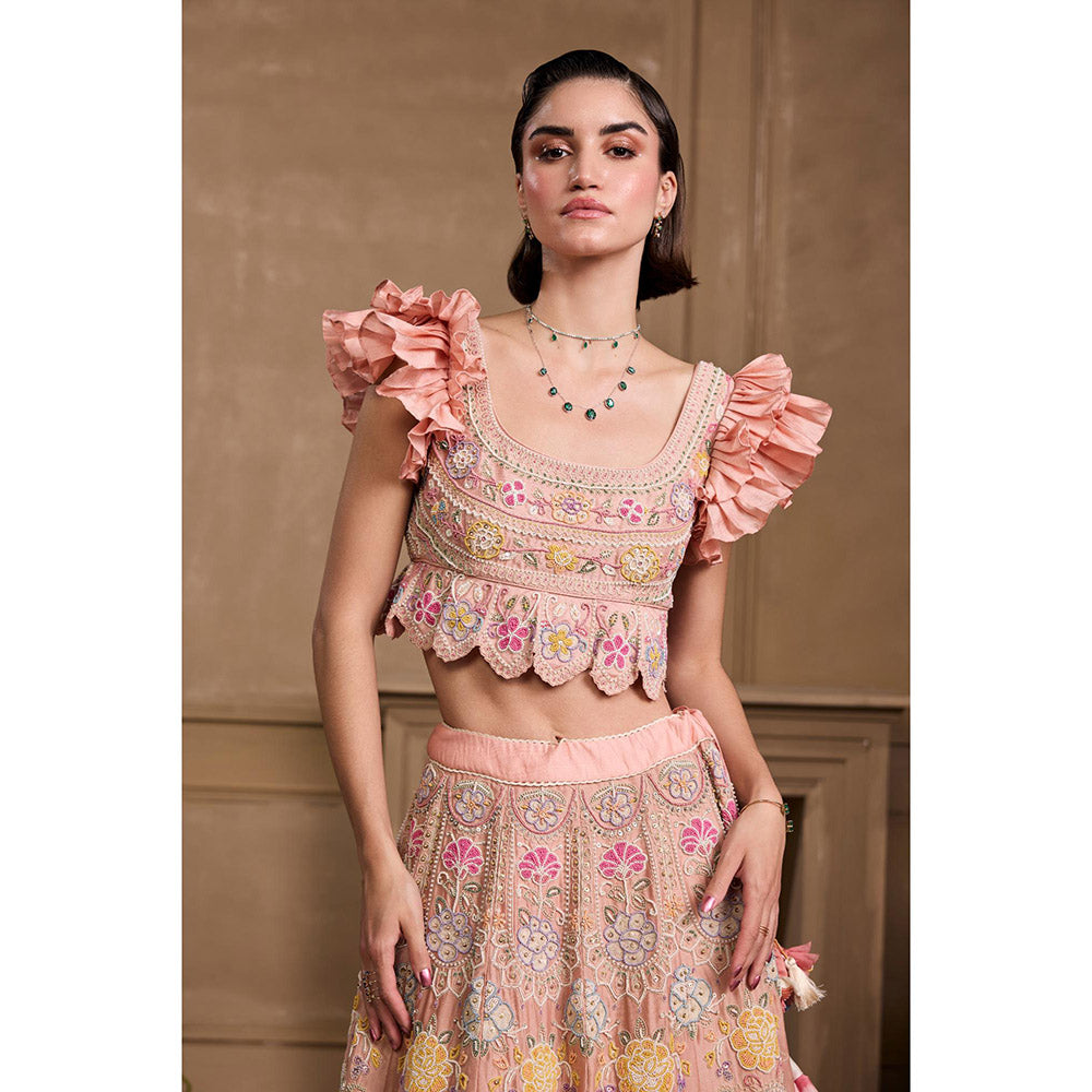 CHANDRIMA Soft Pink Contrast Ruffled Stitched Blouse
