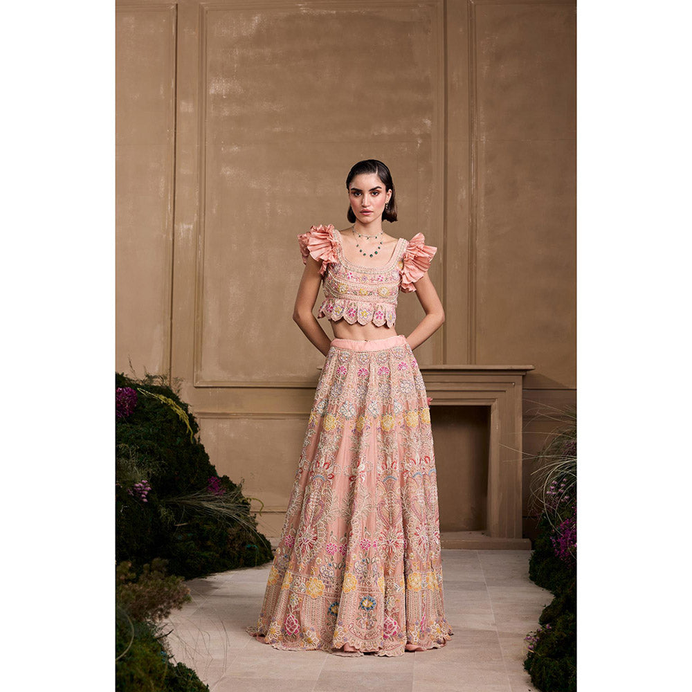 CHANDRIMA Soft Pink Contrast Ruffled Stitched Blouse