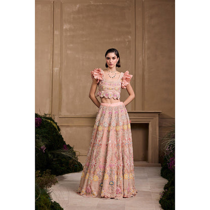 CHANDRIMA Soft Pink Contrast Ruffled Stitched Blouse