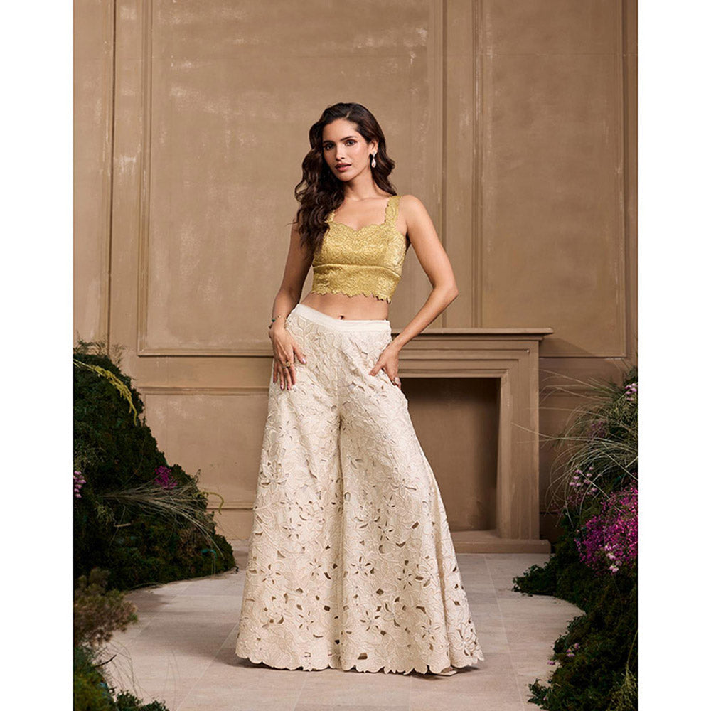 CHANDRIMA Gold Tonal Quilted Stitched Blouse