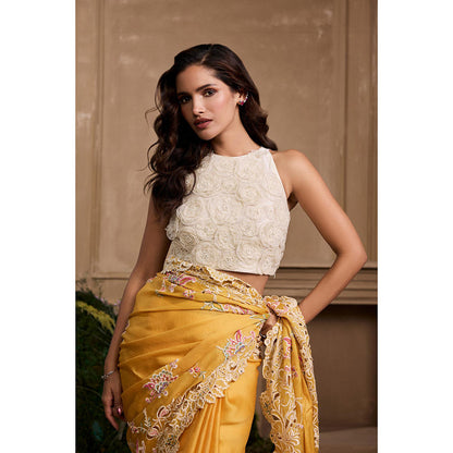 CHANDRIMA Ivory 3D Rose Applique Stitched Blouse