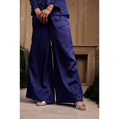 CHANDRIMA Navy Blue Wide Legged Palazzo