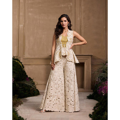 CHANDRIMA Ivory Cutwork and Beadwork Sharara