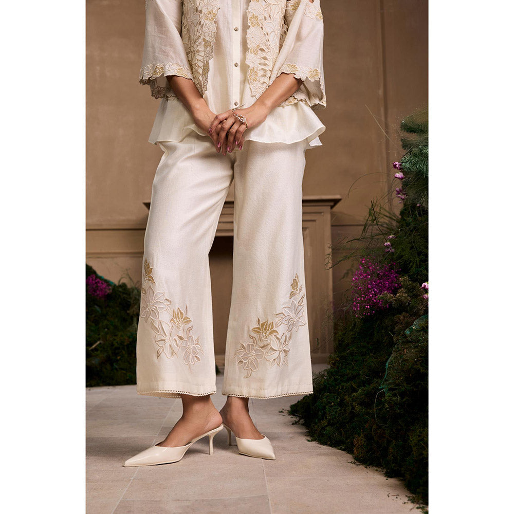 CHANDRIMA Ivory Metallic Applique Embroidered Pant
