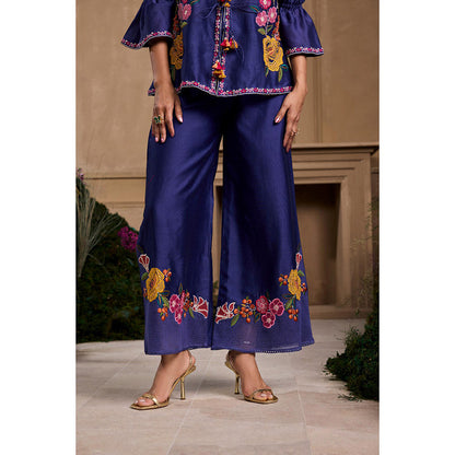 CHANDRIMA Navy Blue Embroidered Wide Pant