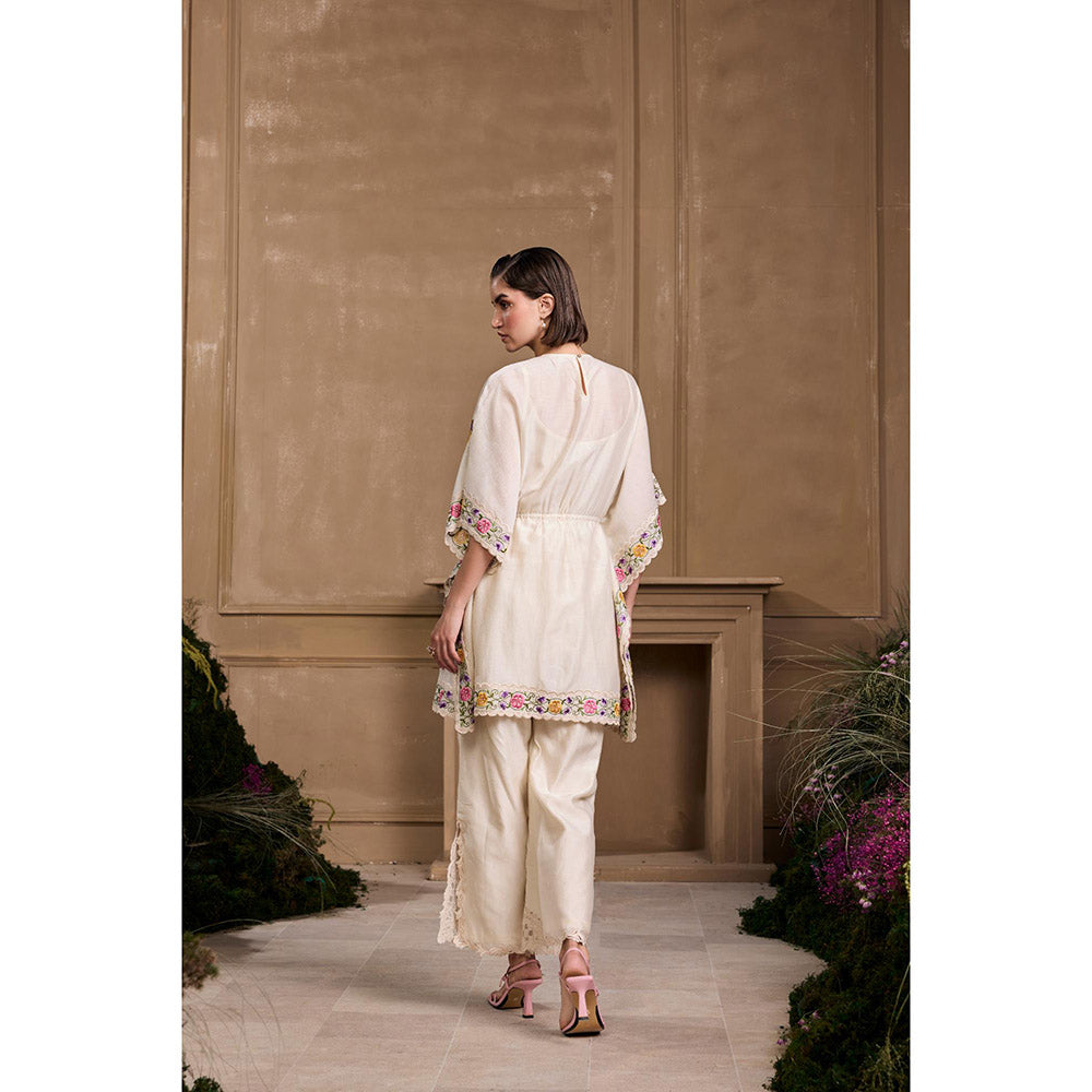 CHANDRIMA Ivory Chanderi Sheer Panelled Cutwork Pant