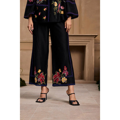 CHANDRIMA Black Floral Embroidered Pant
