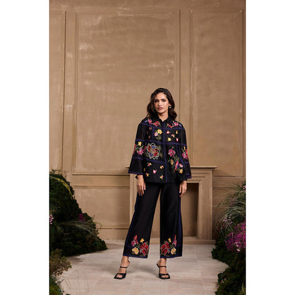 CHANDRIMA Black Floral Embroidered Pant