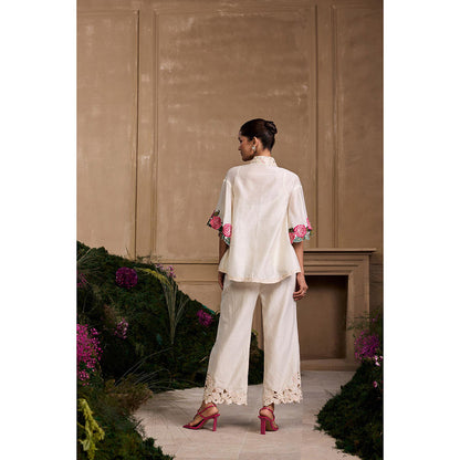 CHANDRIMA Ivory Rose Embroidered Pant