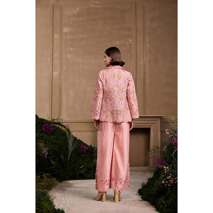 CHANDRIMA Rose Pink Metallic Applique and Cutwork Pant