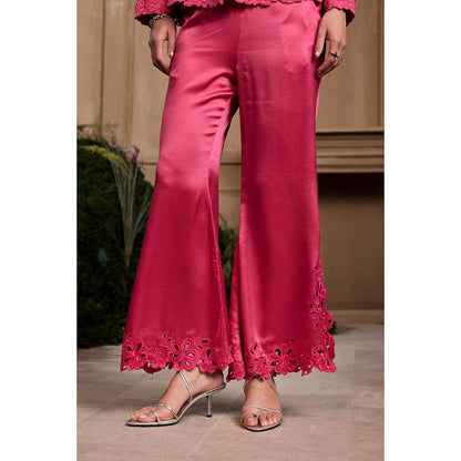 CHANDRIMA Fuchsia Cutwork Bell Bottom Style Pant