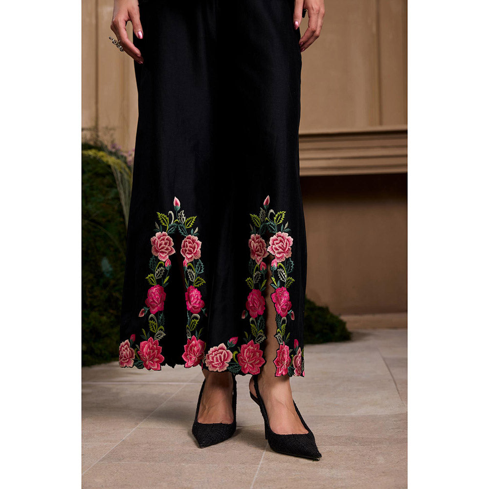 CHANDRIMA Black Rose Slit Bell Bottom Style Pant