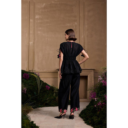 CHANDRIMA Black Rose Slit Bell Bottom Style Pant