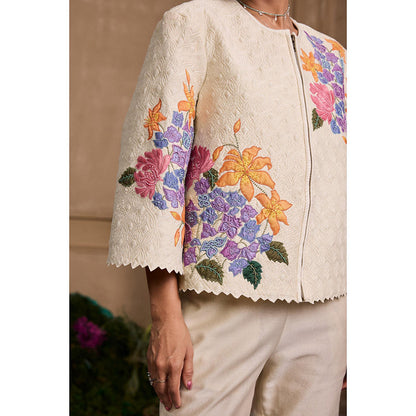 CHANDRIMA Ivory Hydrangea Quilted Short Jacket