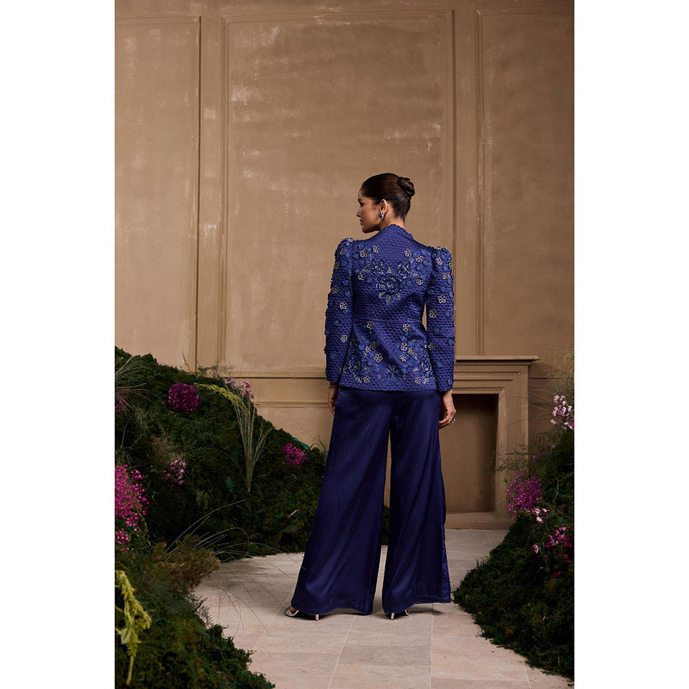 CHANDRIMA Cobalt Blue Metallic Quilted Peplum Jacket