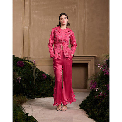 CHANDRIMA Fuchsia Metallic Quilted Embroidered Jacket