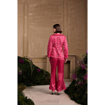CHANDRIMA Fuchsia Metallic Quilted Embroidered Jacket