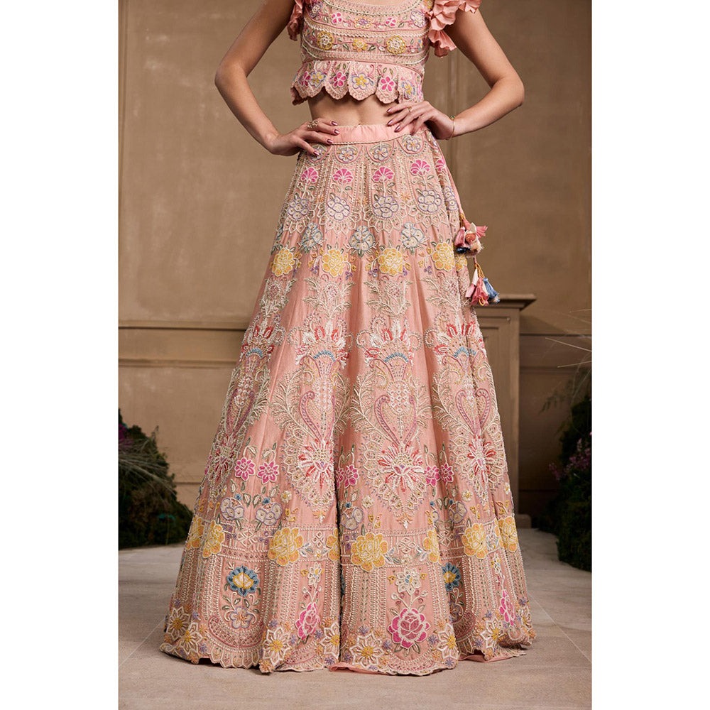 CHANDRIMA Soft Pink Contrast Embroidered Blouse with Lehenga (Set of 2)