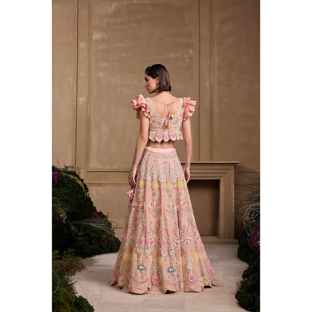 CHANDRIMA Soft Pink Contrast Embroidered Blouse with Lehenga (Set of 2)