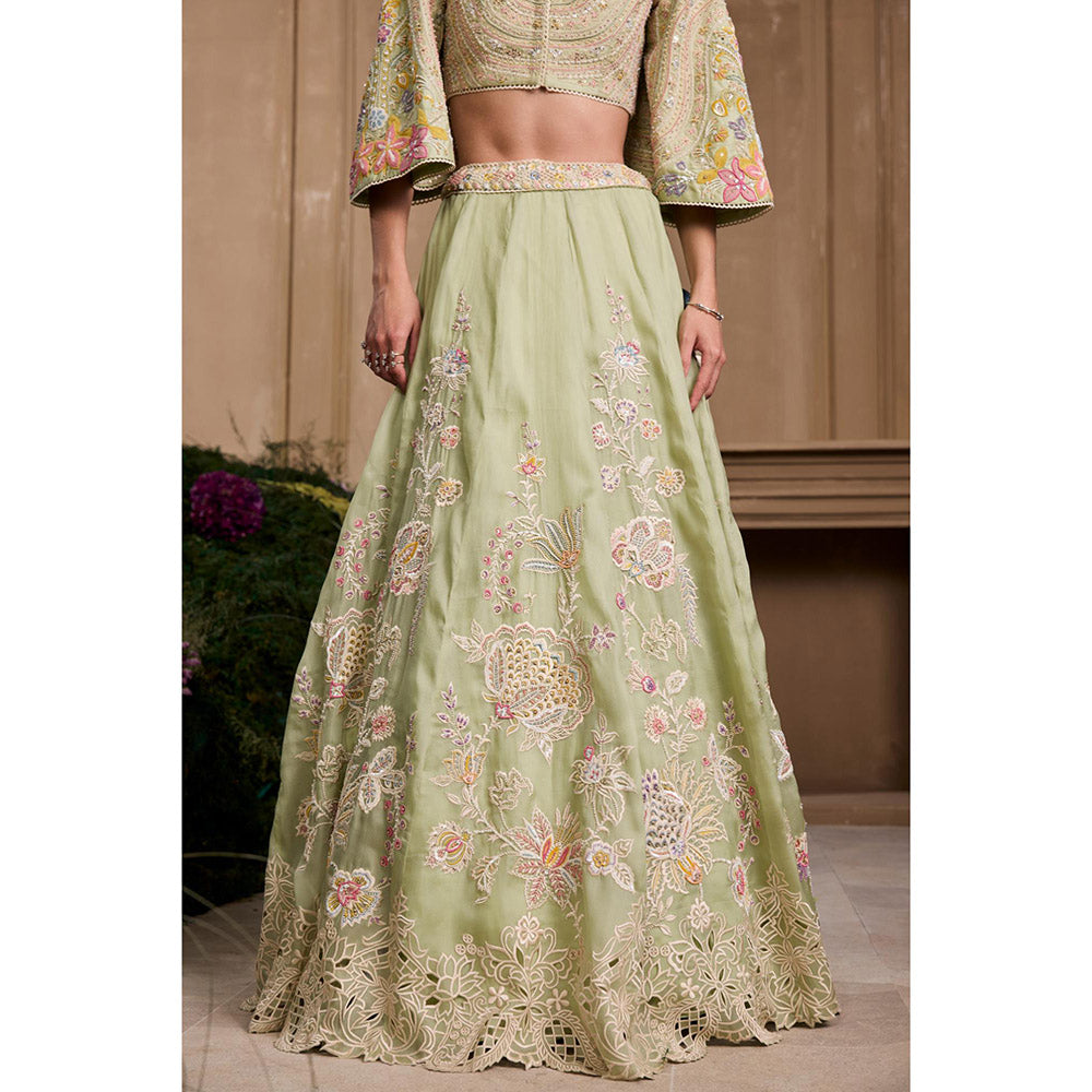 CHANDRIMA Mint Green Contrast Embroidered Blouse with Lehenga (Set of 2)