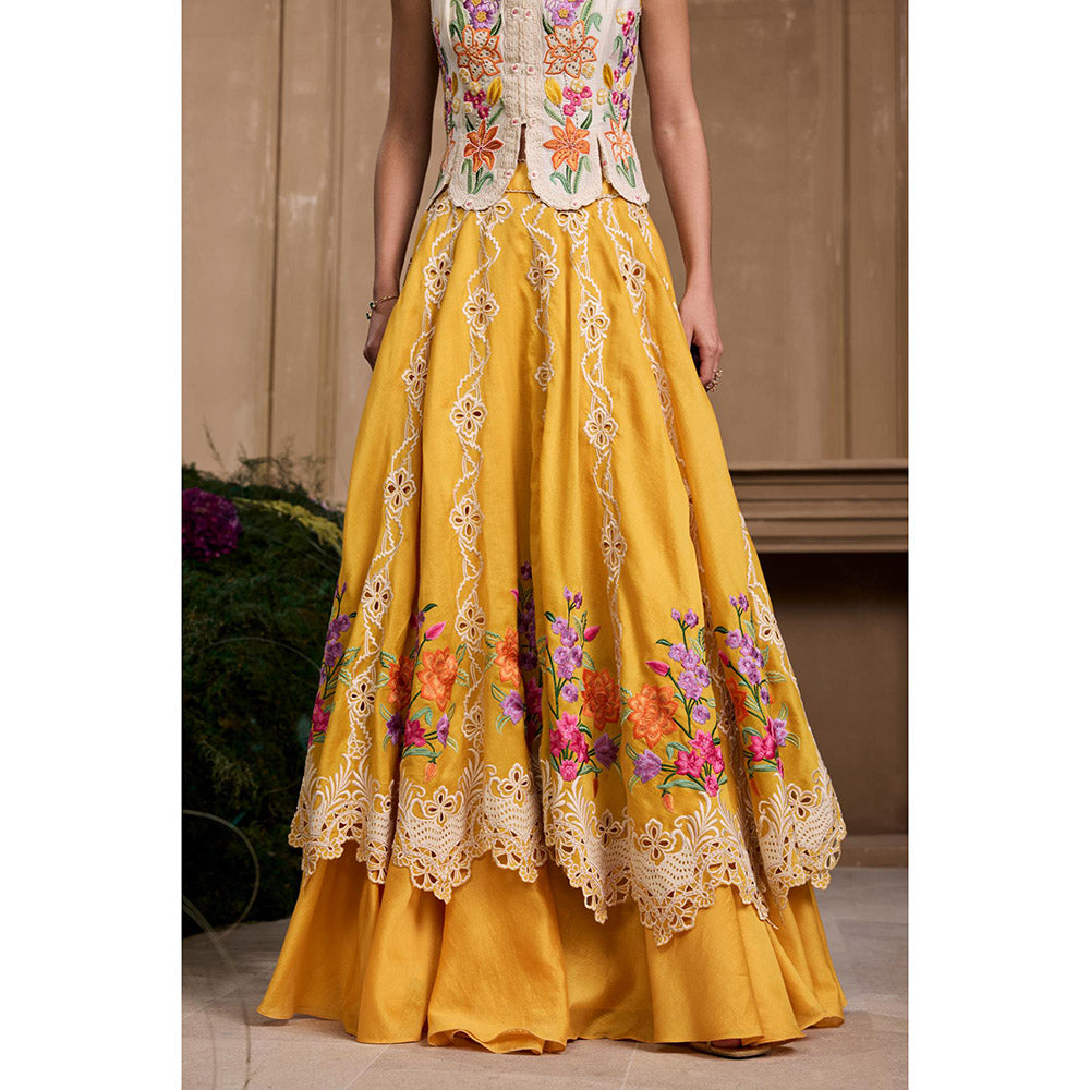 CHANDRIMA Multicolor Floral Embroidered Layered Blouse with Lehenga (Set of 2)