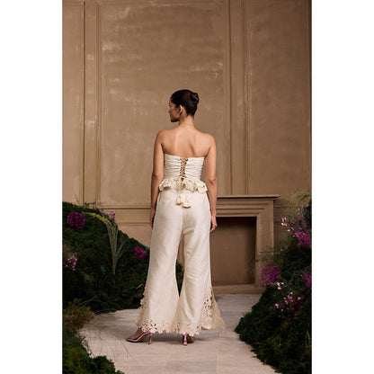 CHANDRIMA Ivory Smocked Ruffled Top