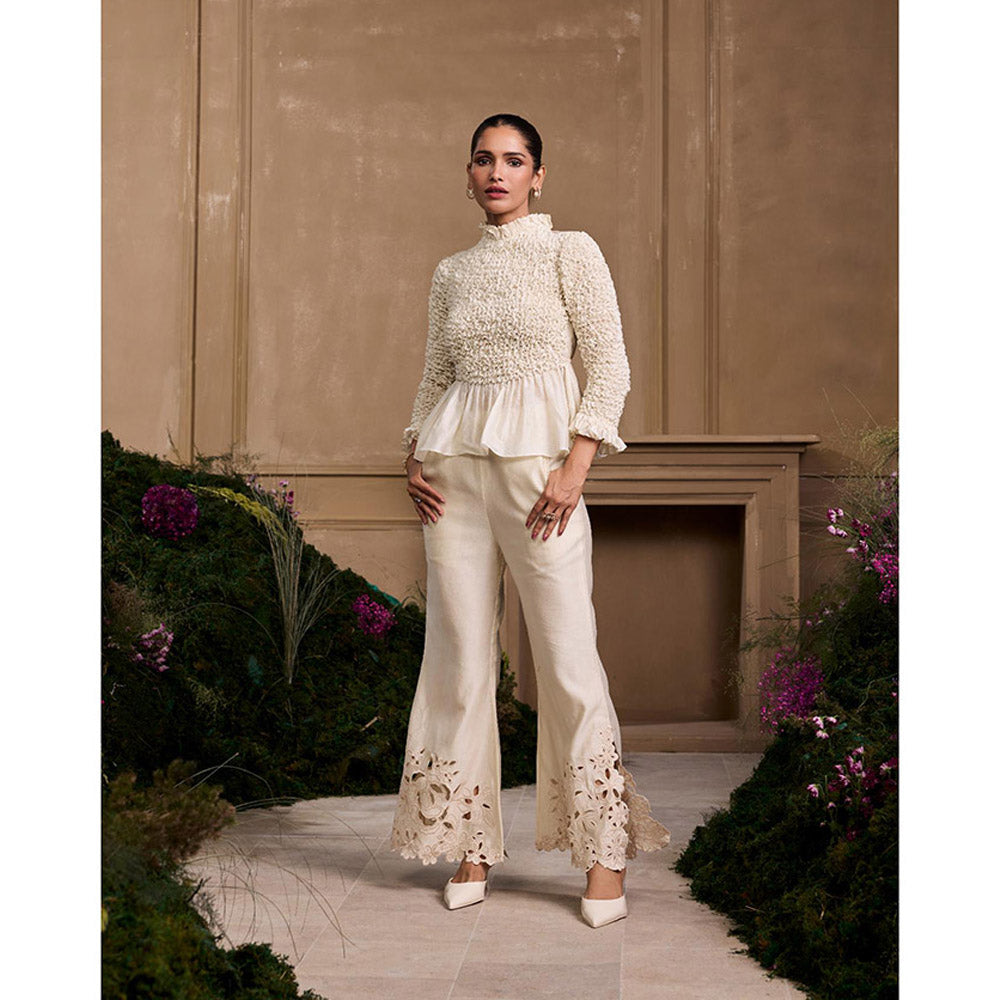 CHANDRIMA Ivory Pattern Smocked Top