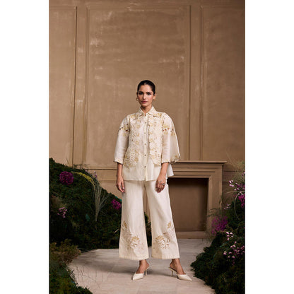 CHANDRIMA Ivory Metallic Applique and Embroidered Layered Shirt
