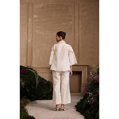 CHANDRIMA Ivory Metallic Applique and Embroidered Layered Shirt