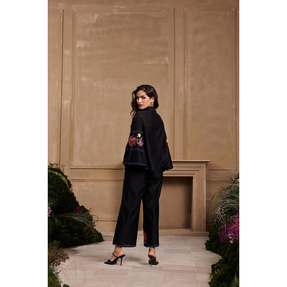 CHANDRIMA Black Floral Embroidered Panel Shirt