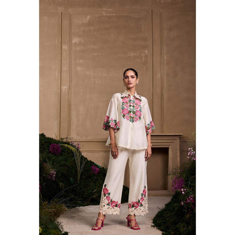 CHANDRIMA Ivory Rose Embroidered Shirt