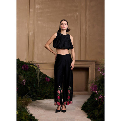 CHANDRIMA Black Bubble Hem Top