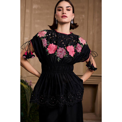CHANDRIMA Black Rose Ruched Top