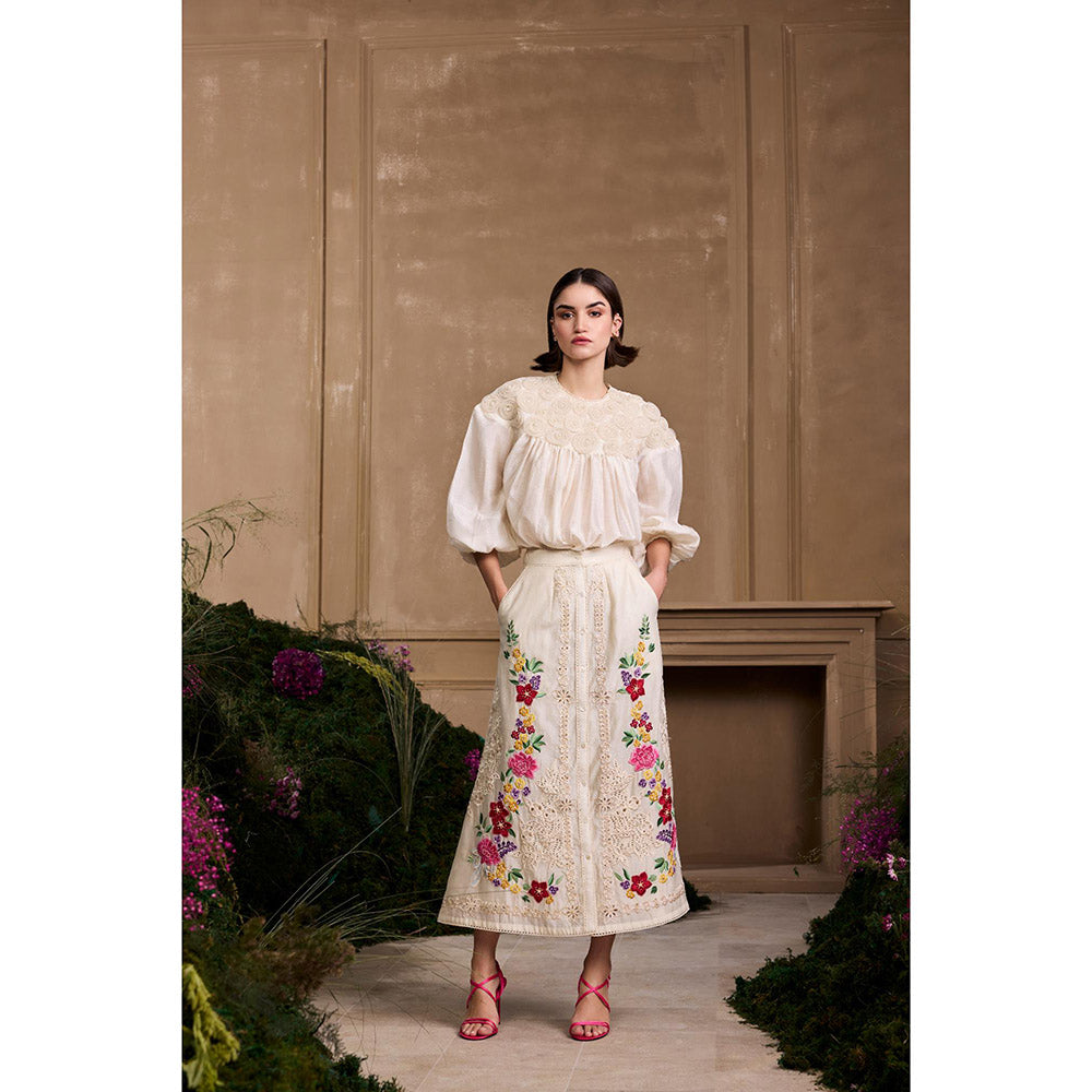 CHANDRIMA Ivory 3D Rose Applique Top