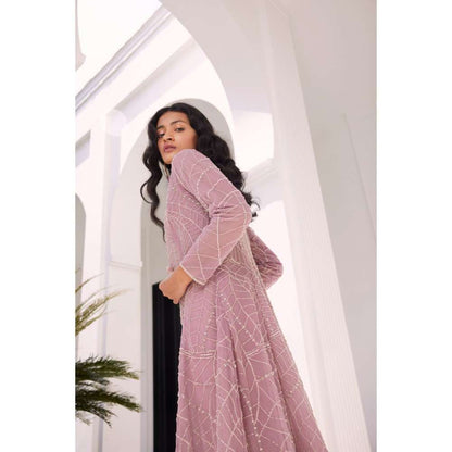 CHARU AND VASUNDHARA Eija Lilac Pink Sharara with Cape & Bralette (Set of 3)