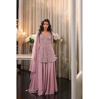 CHARU AND VASUNDHARA Etsa Lilac Pink Kurta with Palazzo & Dupatta (Set of 3)