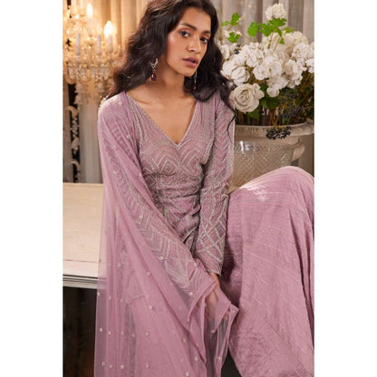 CHARU AND VASUNDHARA Etsa Lilac Pink Kurta with Palazzo & Dupatta (Set of 3)