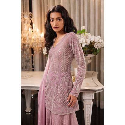 CHARU AND VASUNDHARA Etsa Lilac Pink Kurta with Palazzo & Dupatta (Set of 3)