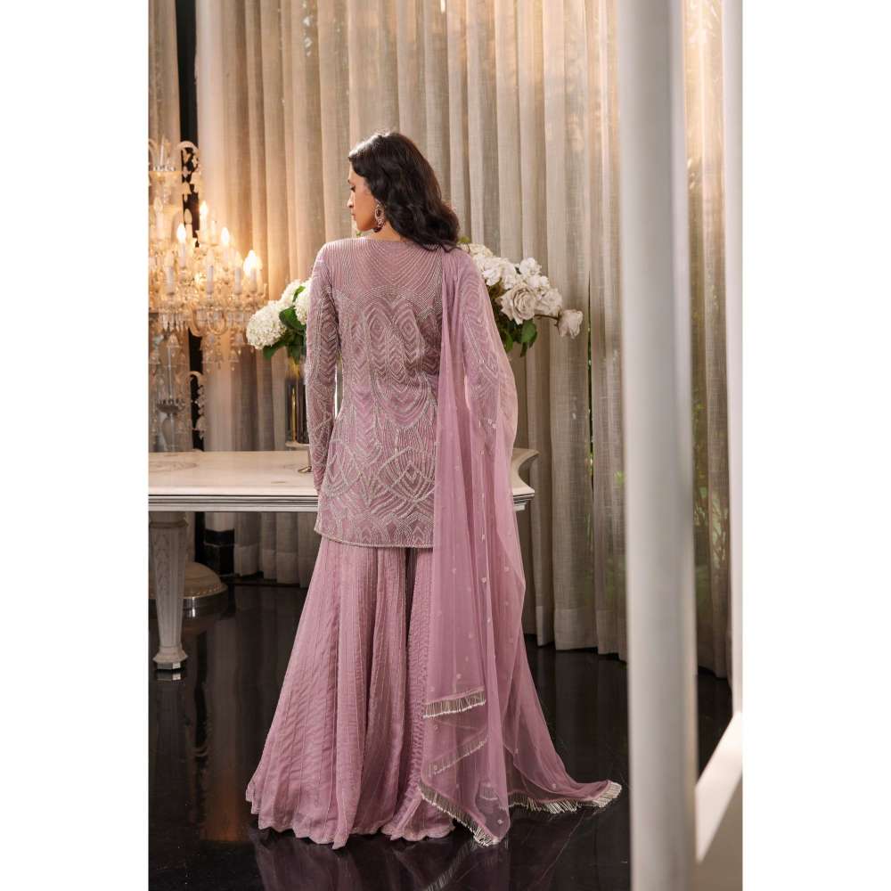 CHARU AND VASUNDHARA Etsa Lilac Pink Kurta with Palazzo & Dupatta (Set of 3)