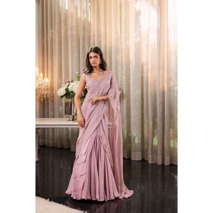 CHARU AND VASUNDHARA Eartha Lilac Pink Embellished Lehenga Saree with Stitched Blouse