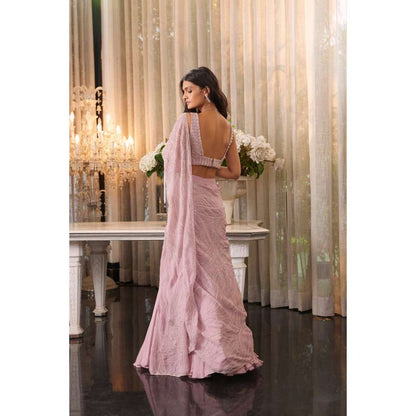 CHARU AND VASUNDHARA Eartha Lilac Pink Embellished Lehenga Saree with Stitched Blouse