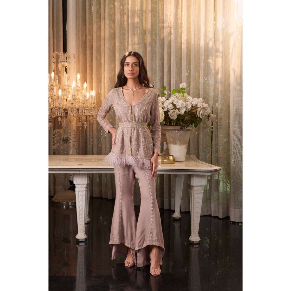 CHARU AND VASUNDHARA Emer Lavender Ethnic Jacket with Belt & Pant (Set of 3)