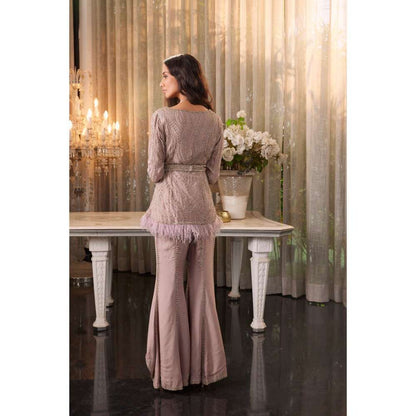 CHARU AND VASUNDHARA Emer Lavender Ethnic Jacket with Belt & Pant (Set of 3)