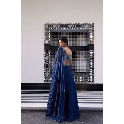 CHARU AND VASUNDHARA Erika Electric Blue Ethnic Skirts with Blouse (Set of 2)