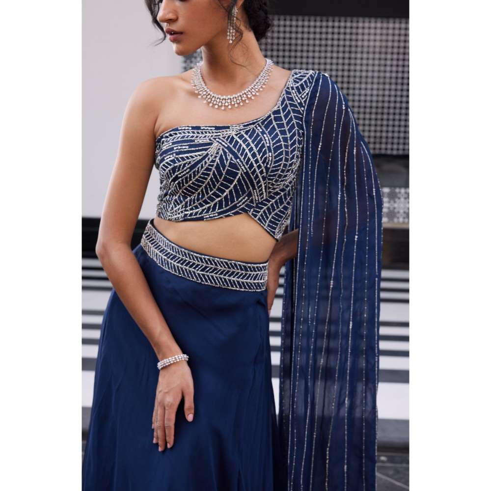 CHARU AND VASUNDHARA Erika Electric Blue Ethnic Skirts with Blouse (Set of 2)