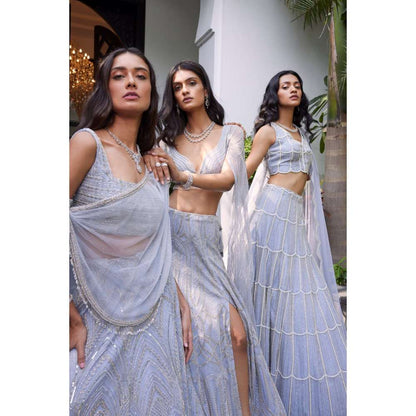 CHARU AND VASUNDHARA Ella Powder Blue Classic Lehenga with Blouse (Set of 2)