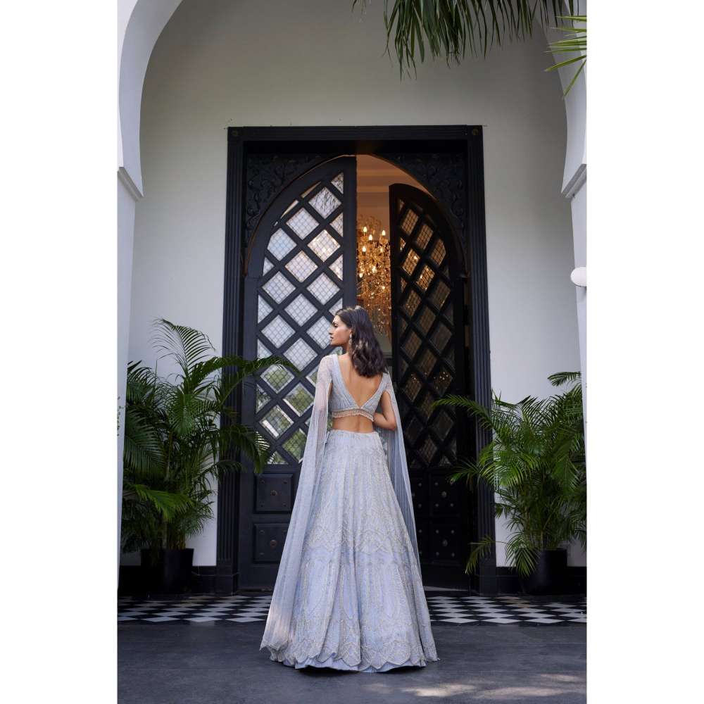 CHARU AND VASUNDHARA Ella Powder Blue Classic Lehenga with Blouse (Set of 2)